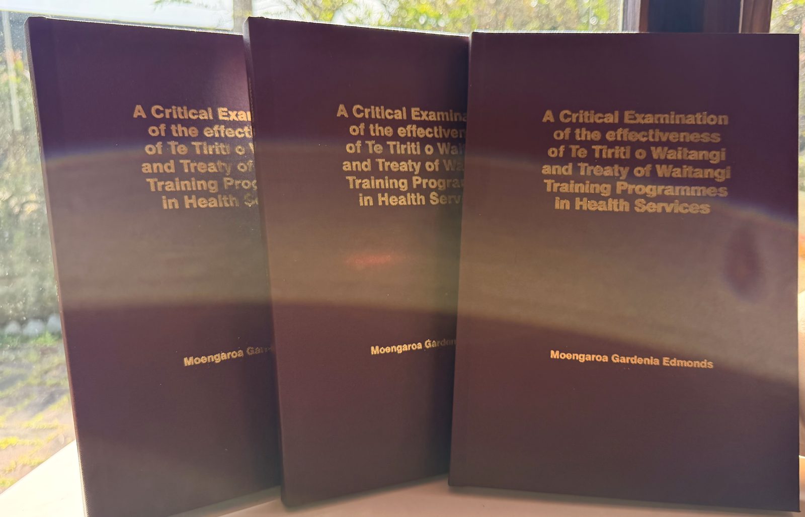A six-line title in gold foil on burgundy Buckram
